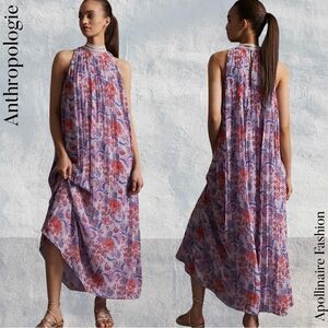 Anthropologie Purple Floral Maxi Dress